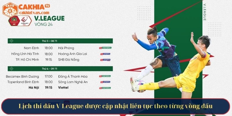 Lịch thi đấu V League được cập nhật liên tục theo từng vòng đấu